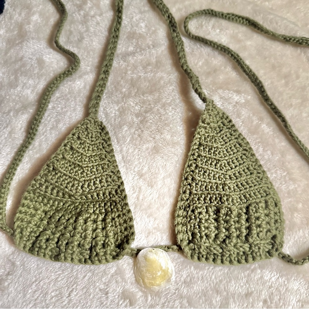 Handmade Green Crochet Bikini Set XS - Picture 2 of 3